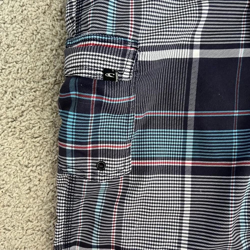 O'Neill Mens Santa Cruz Plaid Board Shorts Size 33 Navy Blue Teal Red 11